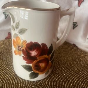 Vintage, James Sadler, small Milk Pitcher, Hand Painted Florals, Gold Rimmed